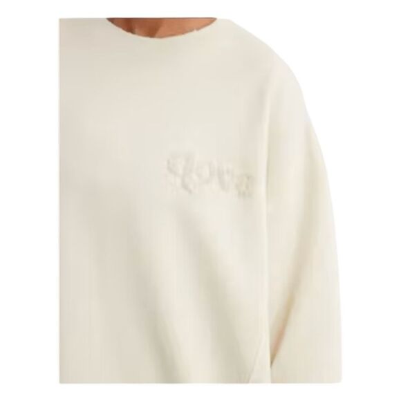 Aerie The Chill Love Crewneck Sweatshirt Cream French Terry Knit Distressed Trim - Picture 3 of 11